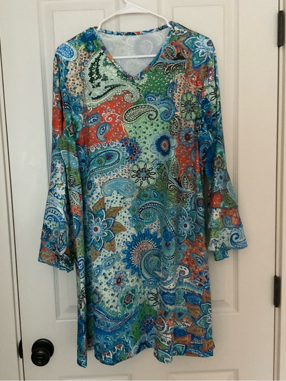 Colorful Paisley V-Neck Tunic Dress